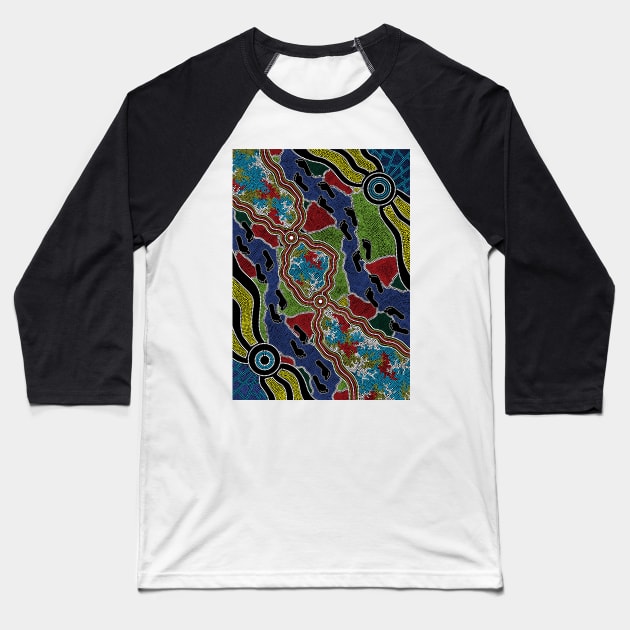 Aboriginal Art - Walking The Land 2 Baseball T-Shirt by hogartharts